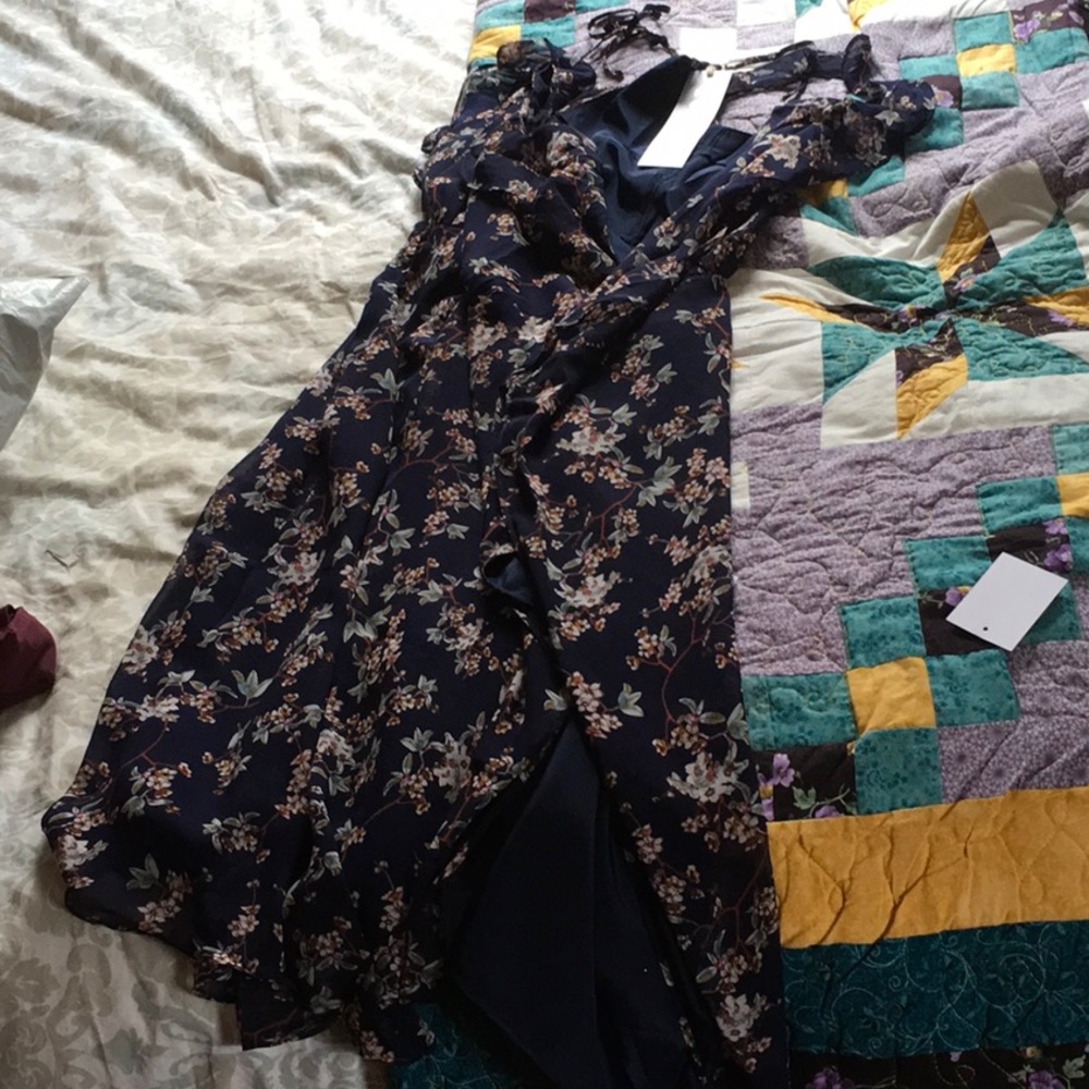 Floral cold shoulder wrap dress